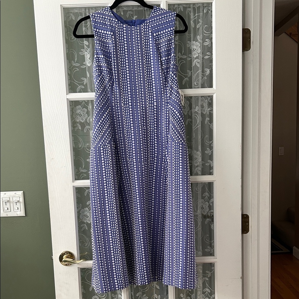 NWT Anne Klein blue and white fit and flare dress